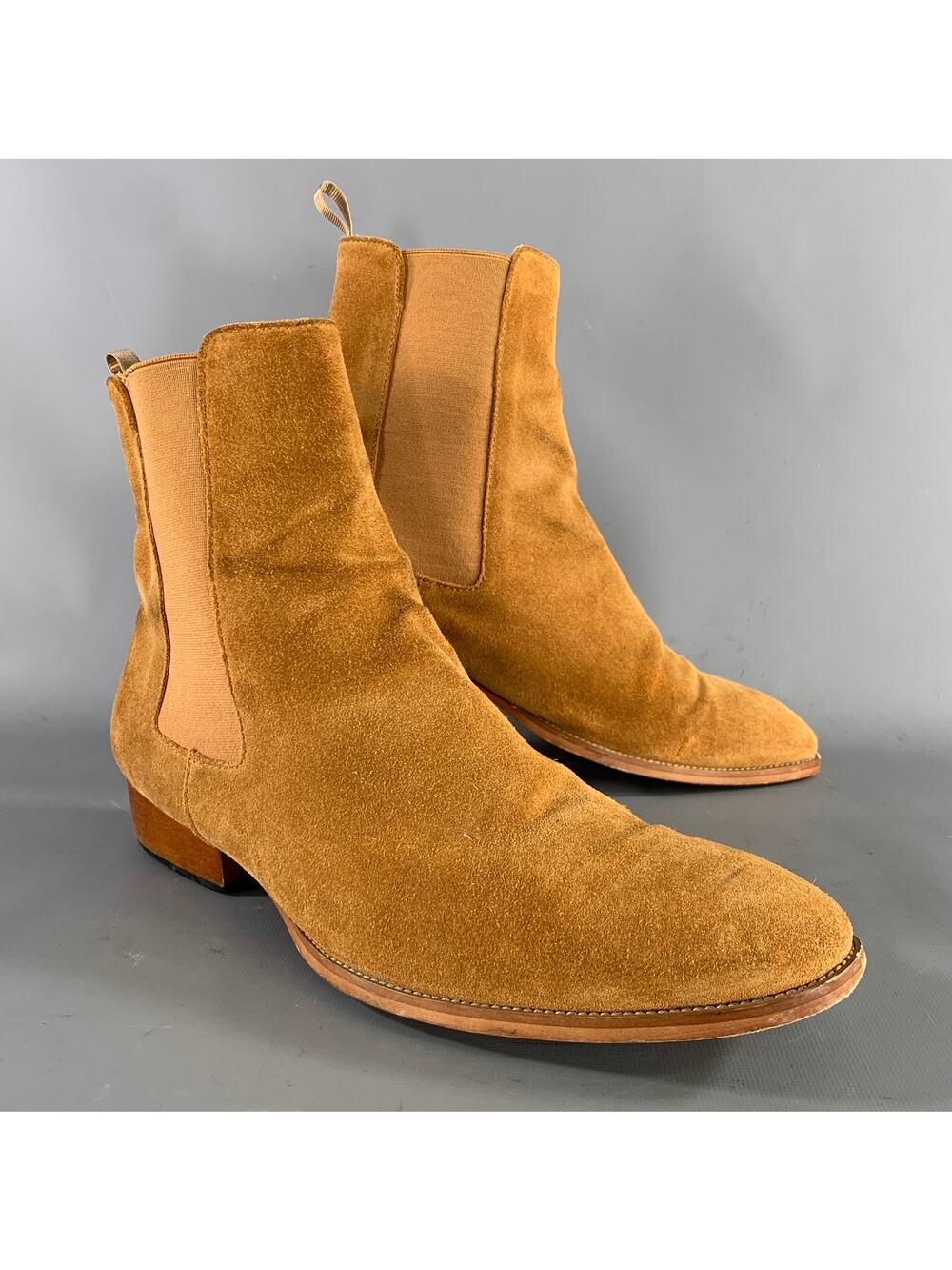 SAINT LAURENT Size 11 Tan Textured Leather Pull On Boots